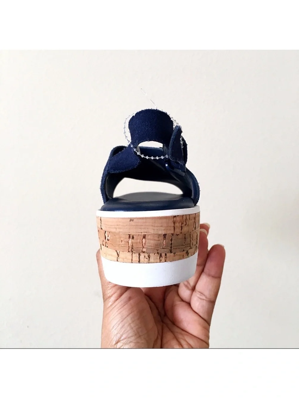 Marc Fisher Glitze Wedge Sport Lug Sole Navy Cross‑Strap Cork Platform Sandals